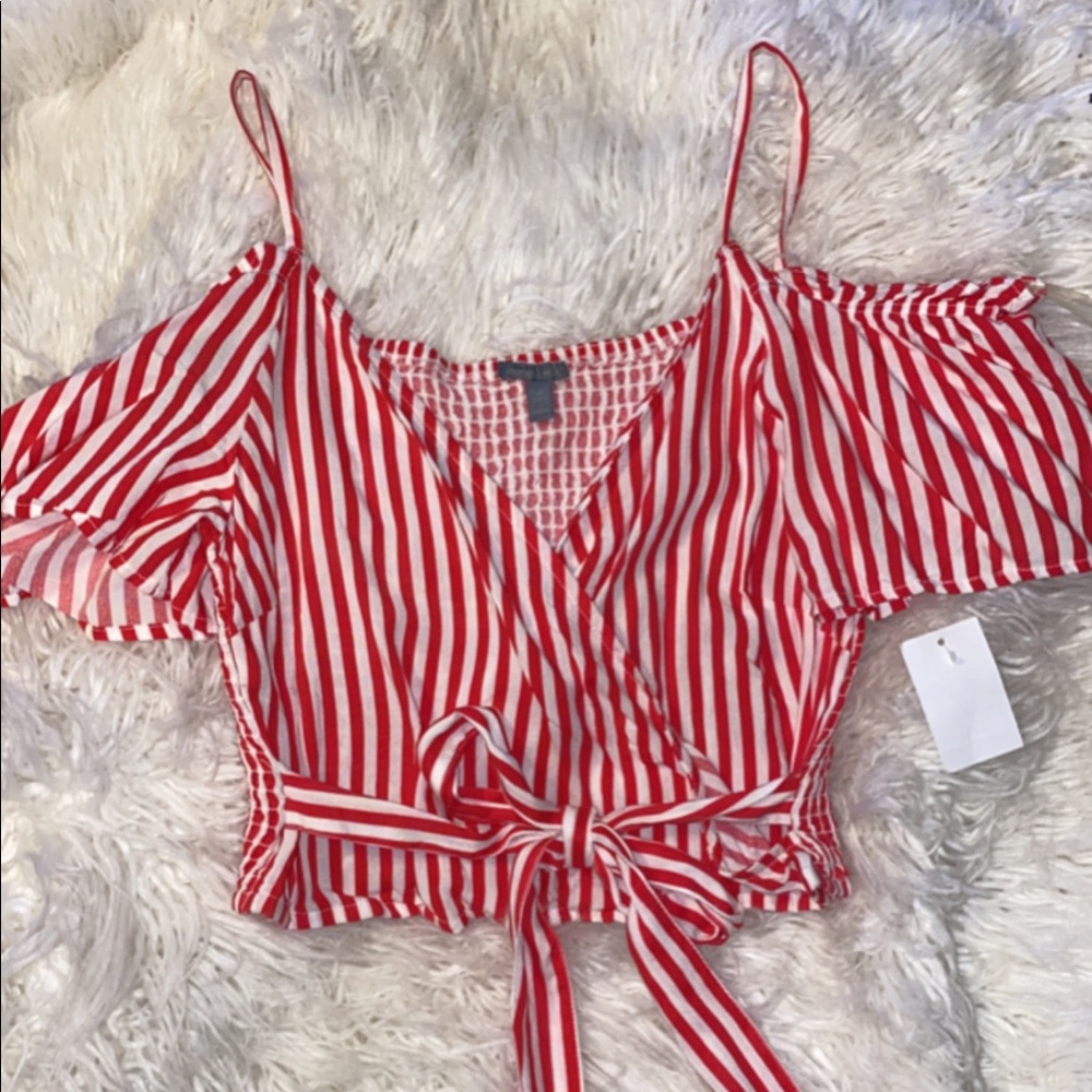 Red & White striped crop top